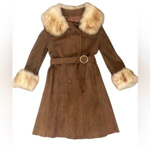 Penny Lane Style Real Suede Shearling Fur Vintage Coat Jacket Fits Women's 6
